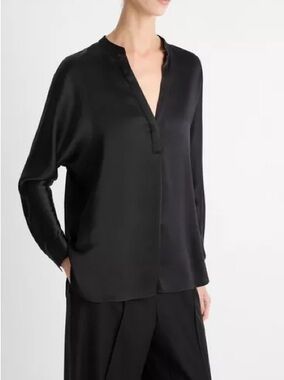 Vince Silk Satin Band-Collar Blouse